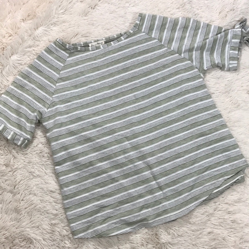 Jane and Delancey Green & White Striped Shirt